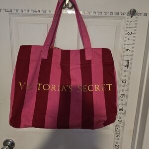Victoria's Secret Pink and Red Striped Canvas Tote